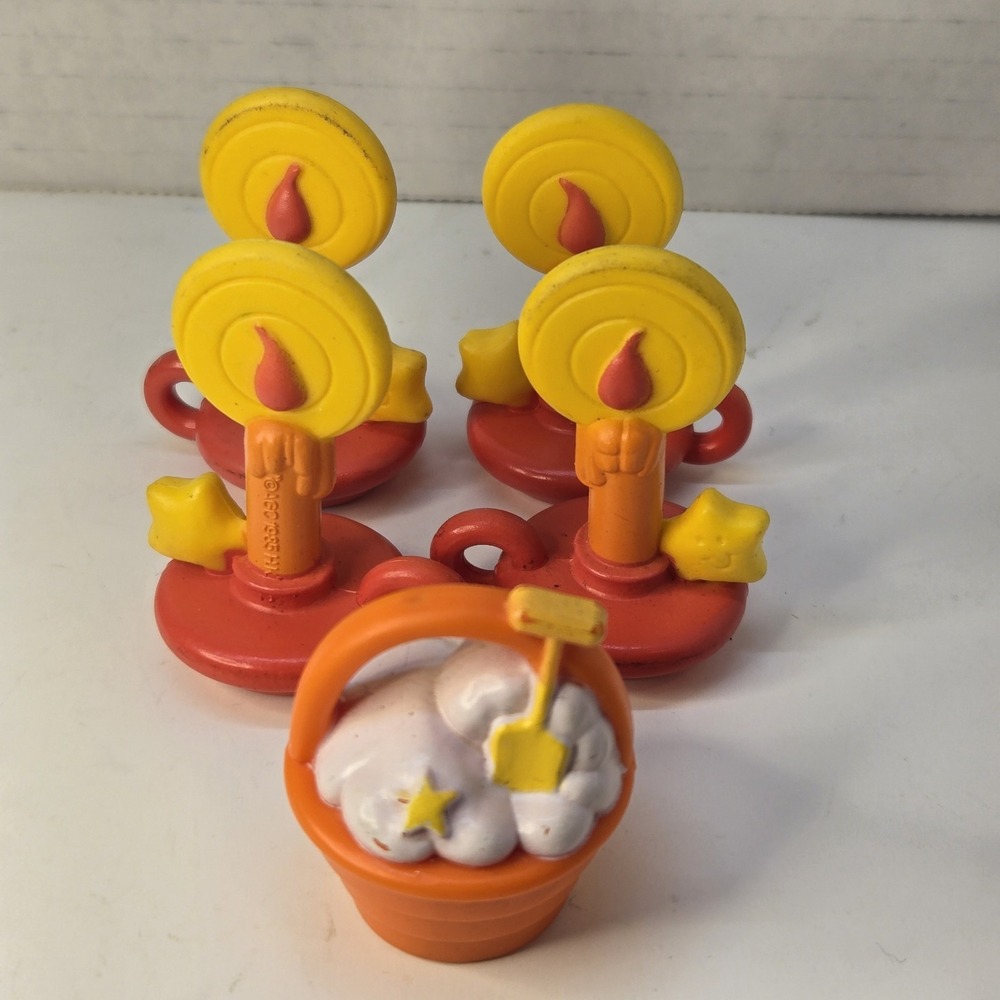Vintage 80s Kenner Care Bears Posable Accessory Lot 5 Pc 4 Candlestick & Bucket